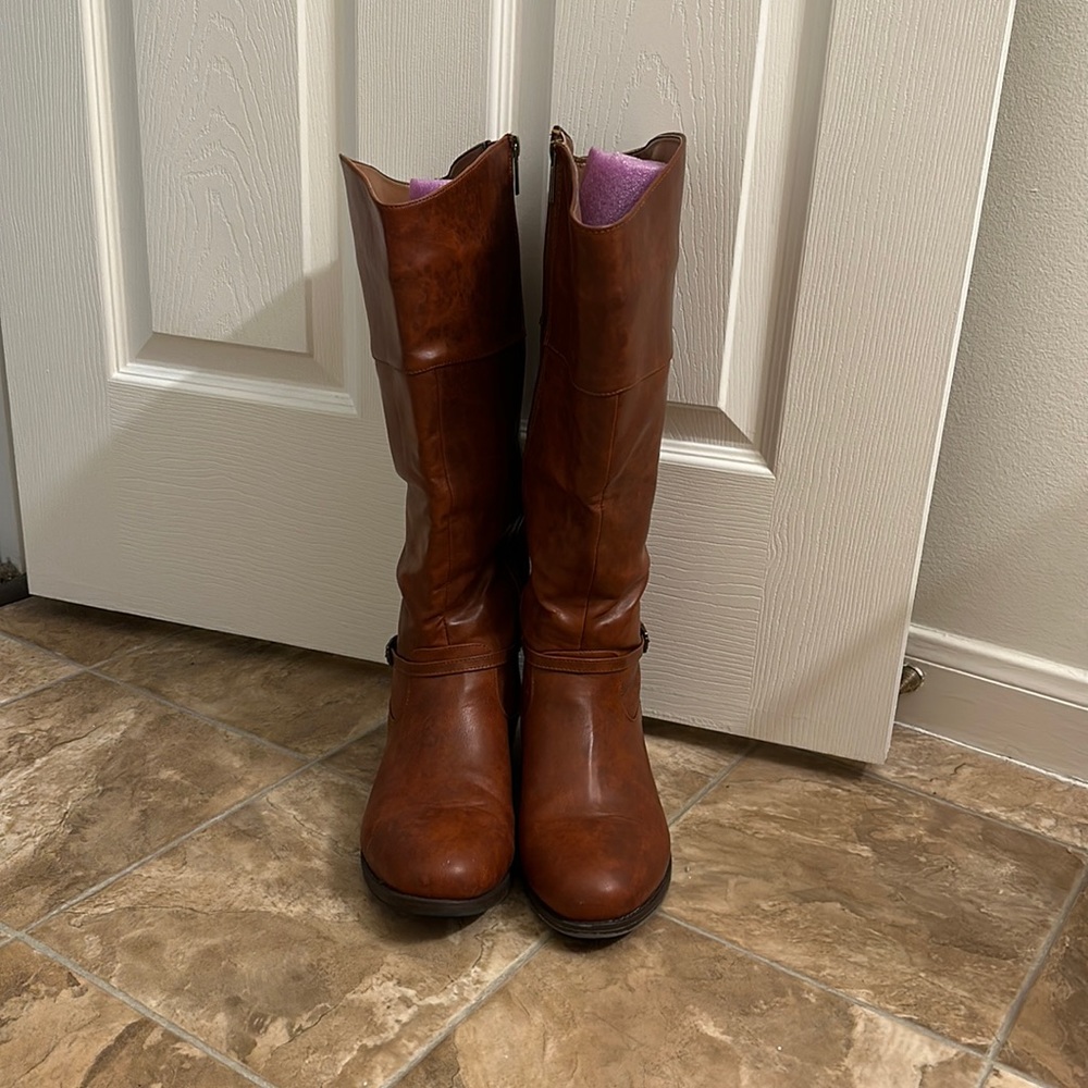 Wide calf tan riding boots